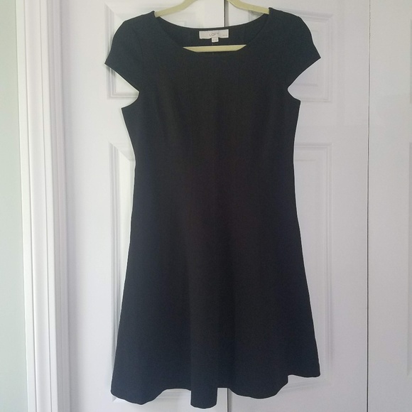 LOFT Cap Sleeve Fit and Flare Black Dress - Picture 2 of 8